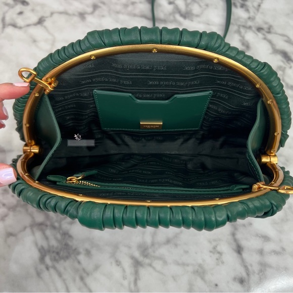 Kate Spade Patisserie Pleated 3d Croissant Clutch In Medieval Forest - Picture 7 of 12